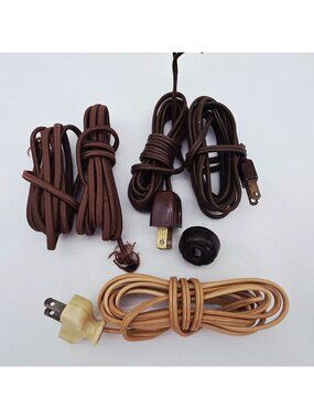 Vintage Electrical Cords & Plugs Lot In Brown & Beige For Repairs Or Display
